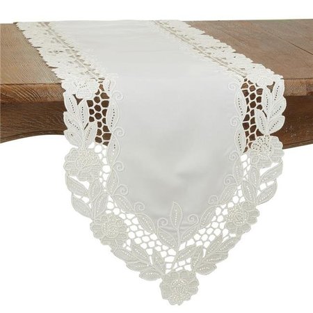 SARO Saro 1140.I1668B 16 x 68 in. Floral Embroidered Oblong Table Runner; Ivory 1140.I1668B